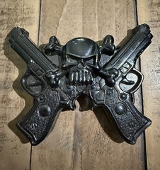 Skull Crossed Guns Black Belt Buckle