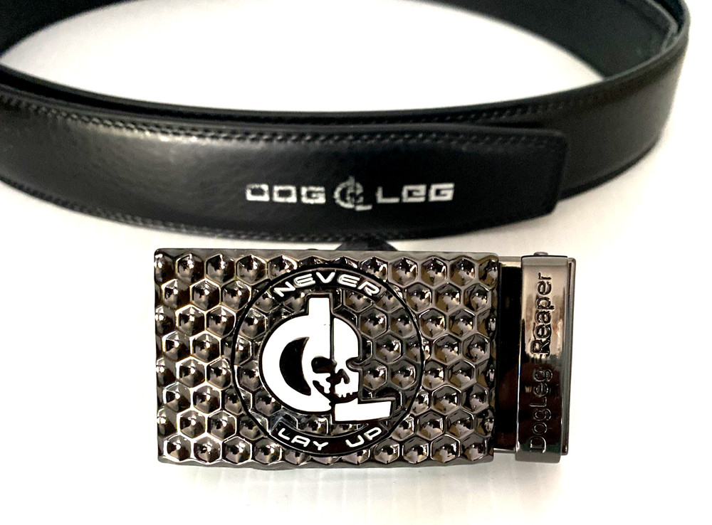 Golf Belt Leather w/Ratchet Buckle Removable Ball Marker Skull Reaper Black