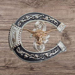 Cowboy Belt Buckle For Men Long Horn Bull Head 4.25&Prime;x3.75&Prime;Black Tone/Silver/Gold