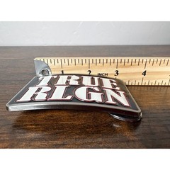 True Religion Mens Belt Buckle Silver Black Red White TRUE RLGN Logo Rectangular