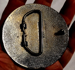 VTG Belt Buckle Blue & White 3-Masted Ship Cameo Carved H.J. Orbit Corp 1970&rsquo;s