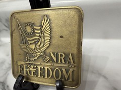 NRA National Riffle Association Freedom Flag Eagles 3&Prime; Bicentennial Belt Buckle