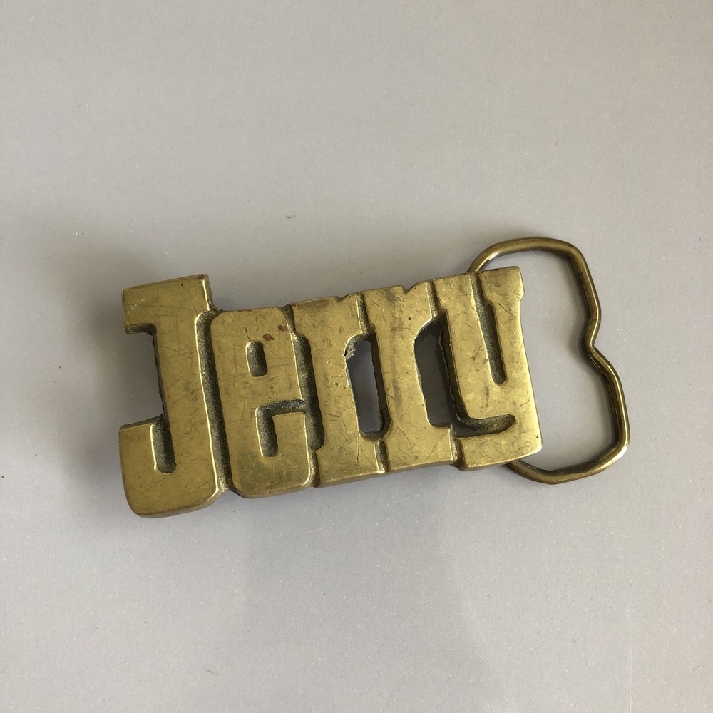 Vintage Aminco Solid Brass JERRY Name Belt Buckle Personalized Western Retro