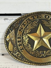 VTG Tony Lama Texas State Series Belt Buckle Solid Brass Lone Star State SEAL