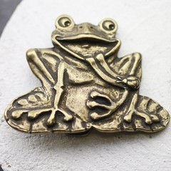 Playful Frog Old Brass Belt Buckle Vintage Nature Style