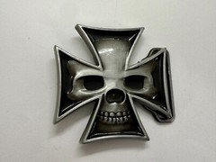 Maltese Iron Cross with Skull Reflective Cutout Gothic Punk Vibe Belt Buckle