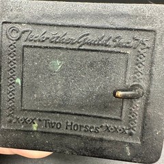 Vintage Teck-Ether Guild Brass Belt Buckle Two Horses Resting Tree Scene Cowboy