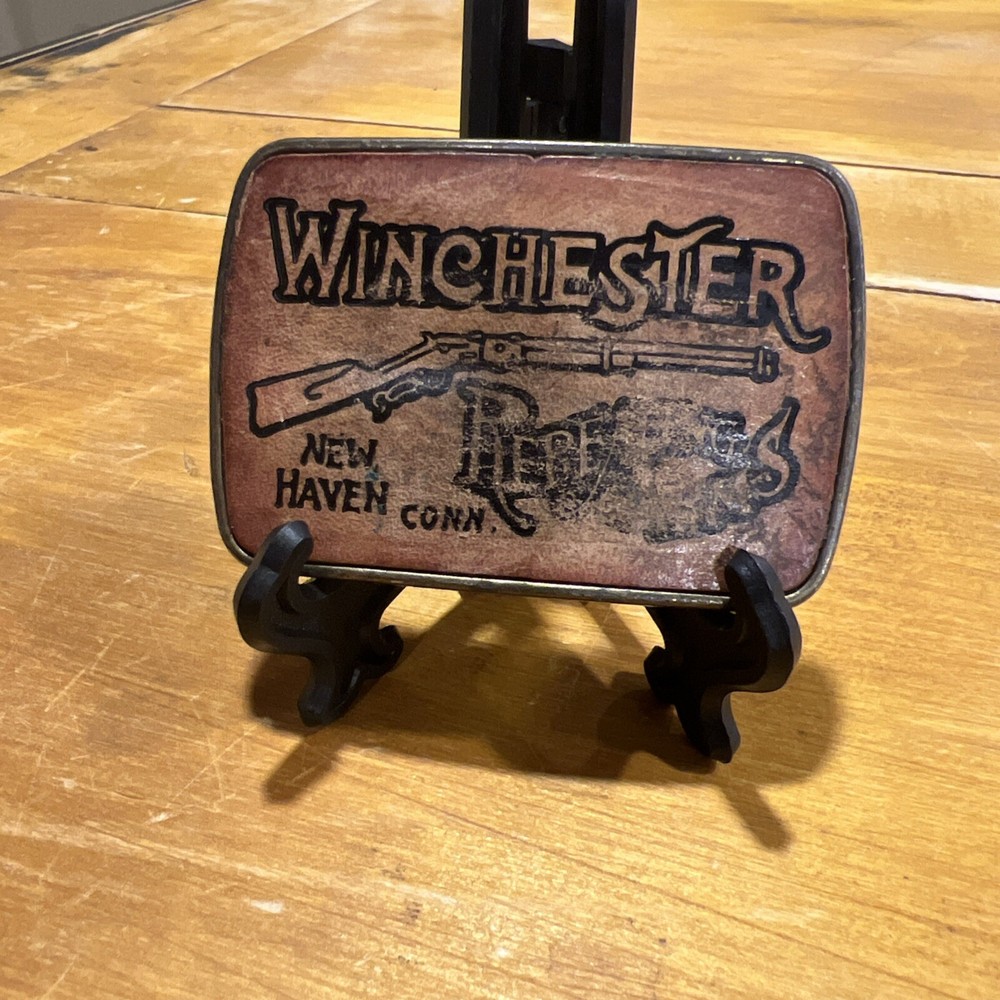 Winchester Repeating Arms New Haven Conn. Rifle Guns Vintage Brass Belt Buckle