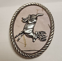 Nocona Belt Buckle Camo Deer Rope Edge Silver Tone Oval Leaping White Tail