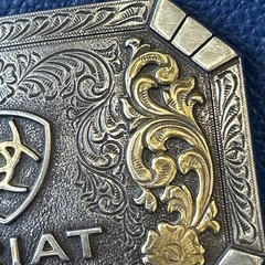 Ariat Logo Western Belt Buckle Floral Silver & Gold tone