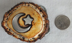 SHRINER CRESCENT MOON MASON BELT BUCKLE MOP ELK HORN signed burl vintage rustic