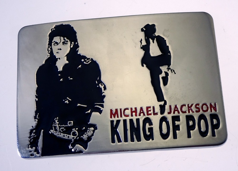 VINTAGE MICHAEL JACKSON KING OF POP CHROME BELT BUCKLE