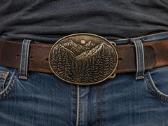 Golden Mountain Landscape Belt Buckle Forest Sunrise Pine Father&rsquo;s Day Gift