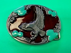 Flying Hunting Eagle Turquoise & Red Color Southwestern Style Belt Buckle