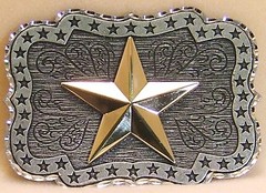 Belt Buckle Gold Star over Pewter Laser Cut Edges Rectangle Shape