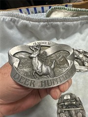 Five Vintage I&rsquo;d Rather Be Belt Buckles, Fishing, Duck Hunting, Deer Hunting,