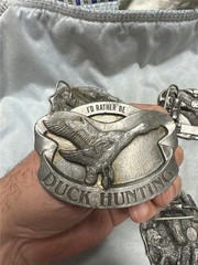 Five Vintage I&rsquo;d Rather Be Belt Buckles, Fishing, Duck Hunting, Deer Hunting,