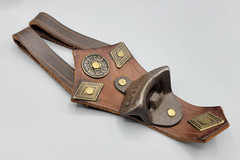 Vintage Cowboy Cast Iron Bottle Opener Brown Genuine Leather Belt Holster