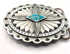 Vintage Siskiyou Pewter Belt Buckle 2.5&Prime; Southwestern Made In USA Stone Center