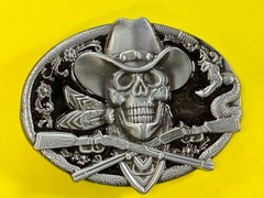 Cowboy Skull Bandana with Crossed Rifles Snakes Silver Color Western Belt Buckle