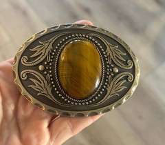 Antique Gold Silver Tigers Eye Belt Buckle Western Cowboy Fashion Style