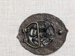 vintage SOLID BRASS belt buckle WESTERN rhinestone studded BRUTALIST hippie boho