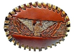 EAGLE Belt BUCKLE w/ SILVER Edge LACING Handmade Sm. BROWN LEATHER Western/Biker