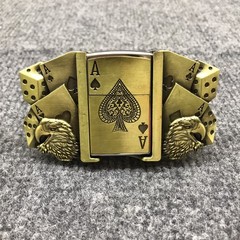 Antique Brushed Eagle Poker Belt Buckle with Lighter, Stock in US