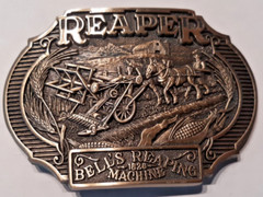 belt buckle Reaper Bell&rsquo;s Reaping Machine 1926 solid brass 3.75&Prime; long 1st editio