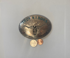 Vintage Metal Belt Buckle, Silver with Nice Blue and Red Crushed Turquoise Stone