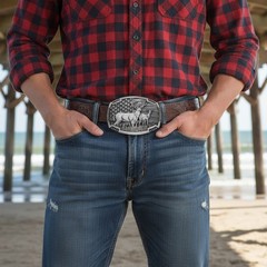 Men Dark Silver Color Metal Belt Buckle Deer Nature Hunter Western Biker Fashion