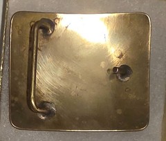 Vintage Metal Belt Buckle, Nice Brass and Red Crushed Turquoise, Flying Ducks, N