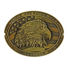 Oval American Flag Eagle Freedom Since 1776 Belt Buckle Antique Bronze Finish