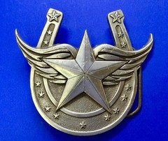 Lucky Horseshoe Winged Star Fine Pewter 2004 Belt Buckle Great American Products