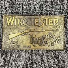 Vtg Winchester Repeating Arms Brass Belt Buckle Lever Action Rifle New Haven CT