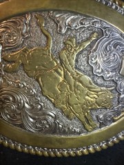 Crumrine Vtg Bull Rider Belt Buckle Big Silver Plated Heavy Over Jewelers Bronze