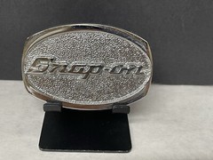 Snap-on Tools Belt Buckle Chrome on Solid Brass SPP-509 Made USA 3.25&Prime; x 2.25&Prime;