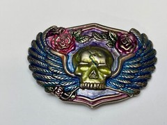 Skull With Wings – Colorful Cutout Belt Buckle – Fast Usa Shipping
