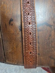 Belt C+ J Inc Pewter Buckle With Deer In Woods Belt Brown Tooled Leather 46