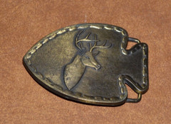 Vintage 1970&rsquo;s Solid Big Buck Whitetail Deer Arrowhead Design Belt Buckle