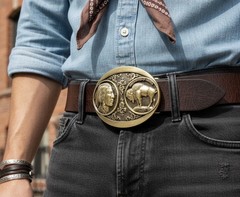 Men Antique Gold Metal Fashion Belt Buckle Big Native Buffalo Bull 5 Cents Coin