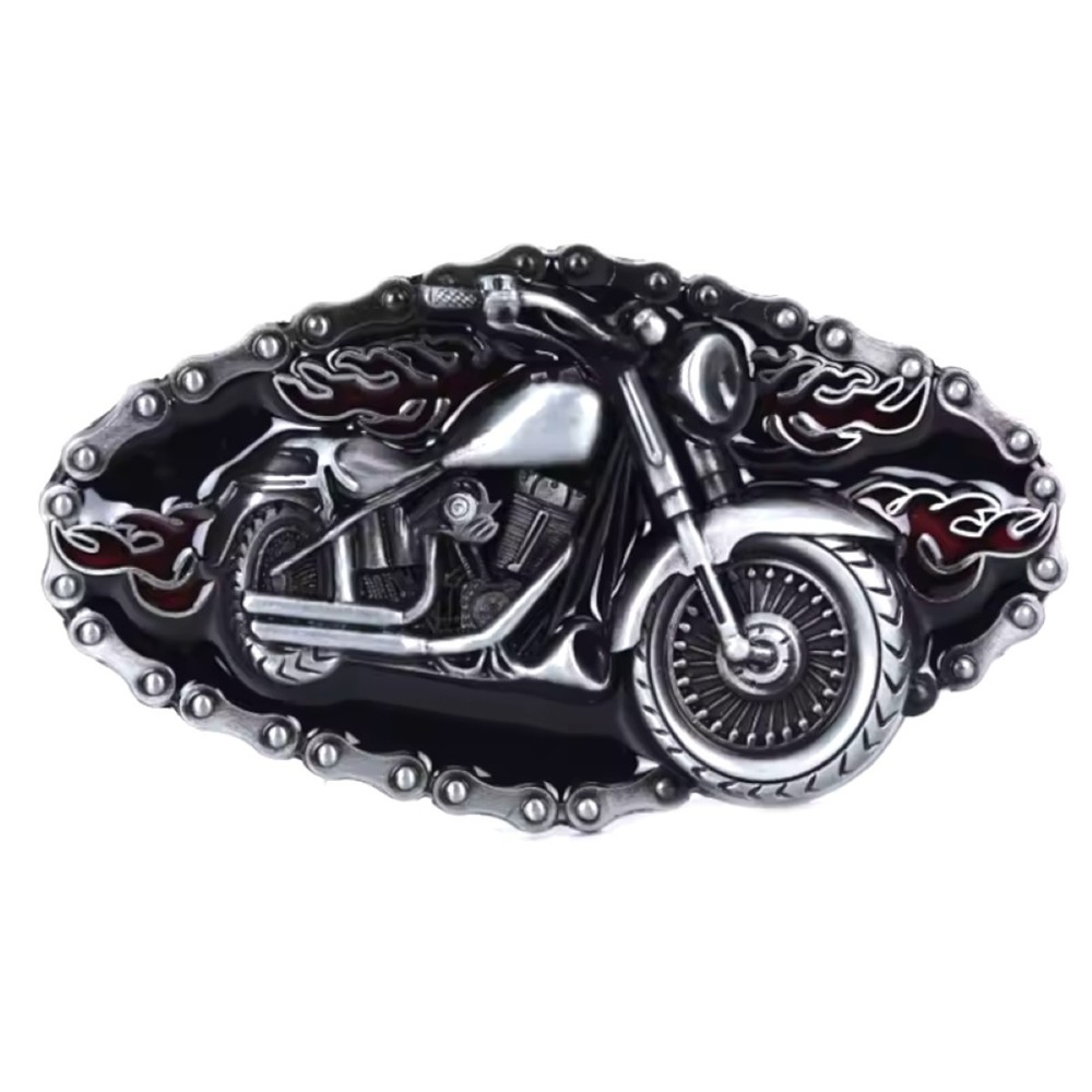 Western-Style Biker Buckle Motorcycle & Chain Design