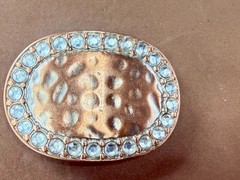 Textured Hammered Metal with Clear Rhinestone Border Modernist Belt Buckle