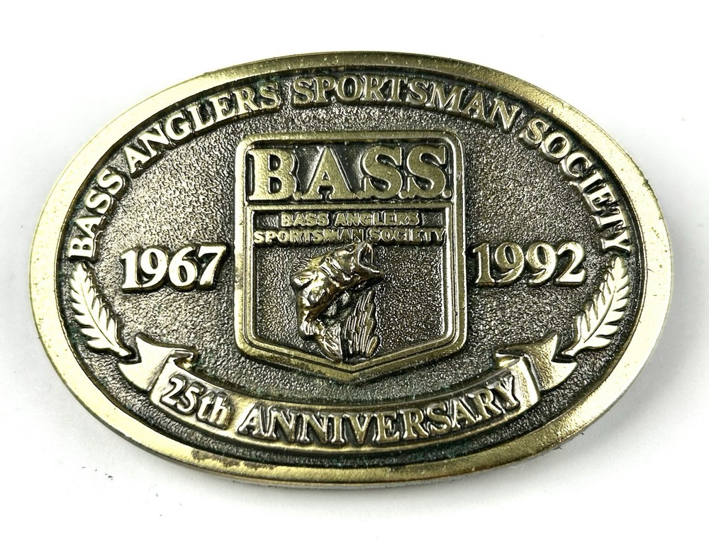 BASS 25th Anniversary Brass Colored Belt Buckle Vintage 1967-1992 Collectible