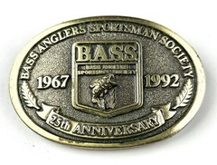 BASS 25th Anniversary Brass Colored Belt Buckle Vintage 1967-1992 Collectible