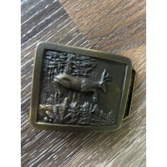 Jumping Running Deer Brass Metal Belt Buckle Indiana Metal Craft 1977 VINTAGE