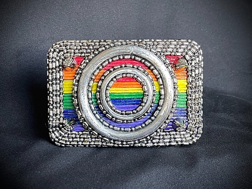 “Armor of Color” Pride Belt Buckle OOAK Rainbow Wood Inlay – Darren McNeese