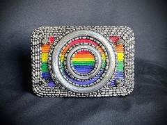 “Armor of Color” Pride Belt Buckle OOAK Rainbow Wood Inlay – Darren McNeese