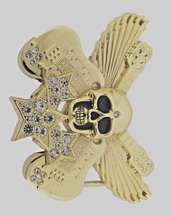 Skull Belt Buckle Crossbones Guitars Gold Metal Bling Halloween Pirate Costume