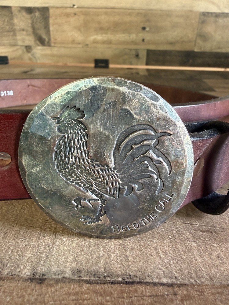 Howler Brothers El Gallo Belt Buckle Forged Steel Rooster Brown Leather Belt 32